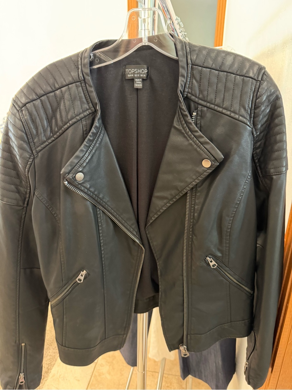 Topshop Black Quilted Faux Leather Moto Jacket